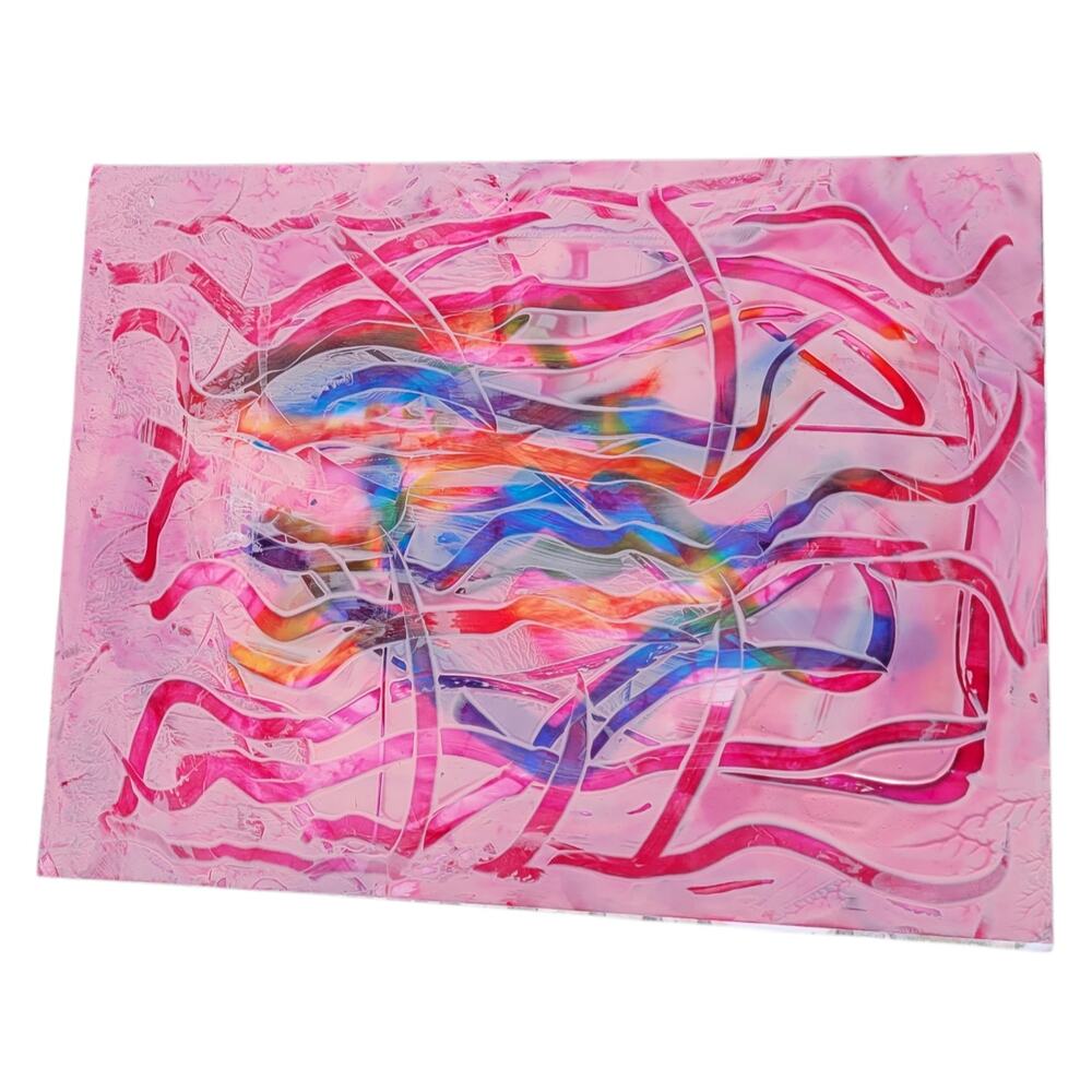 Abstract Wall Art Painting on Photo Paper by Local Artist in Pinks, Blues,Orange